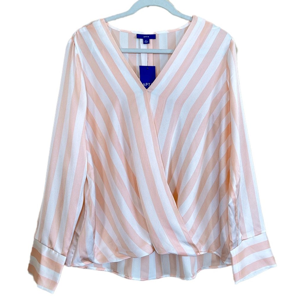 Apt 9 Peach and White Striped Long Sleeved XL Blouse
